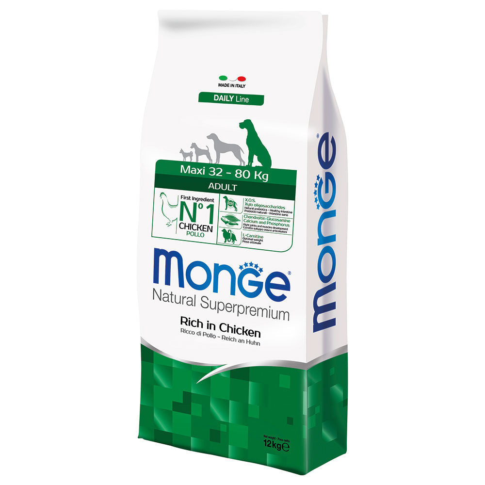 Monge Maxi Adult 12 kg Ricco di Pollo Cibo Secco per Cani Adulti di Taglia Grande