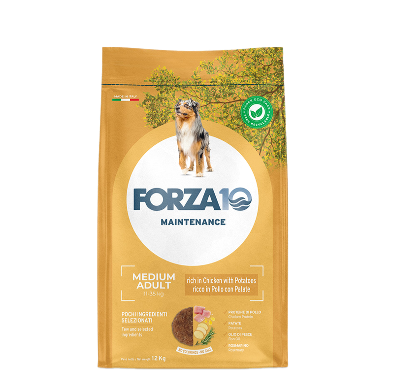 Forza 10 Medium Mantenimento al Pollo e Patate 12 kg Cibo Secco per Cani Adulti di Taglia Media