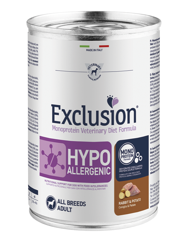 Exclusion Adult Hypoallergenic Con Coniglio e Patate Per Cani Adulti - 12 Lattine