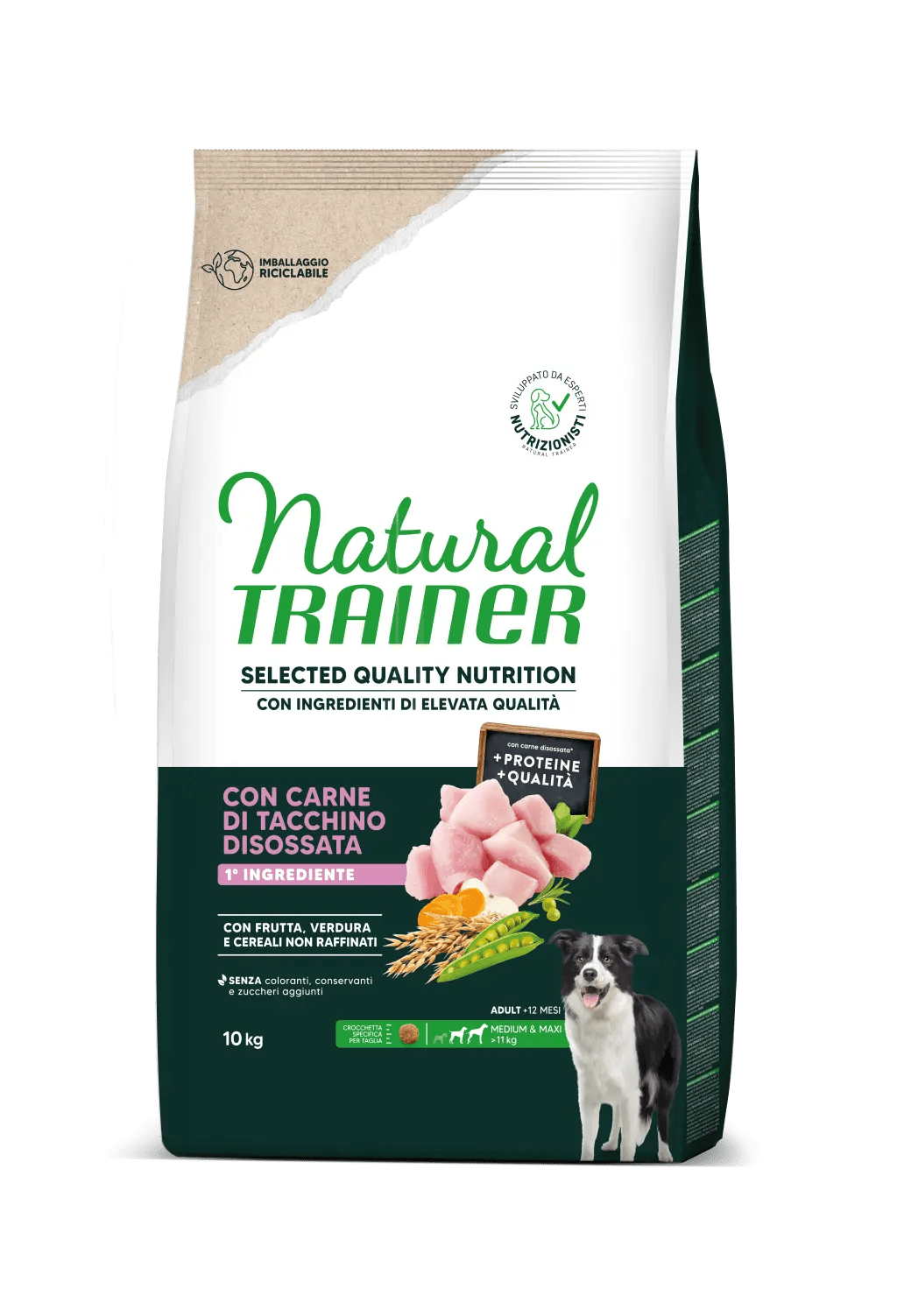 Natural Trainer Selected Quality Nutrition 10 kg Con Tacchino Disossato - Per Cani Adulti Taglia Media e Maxi