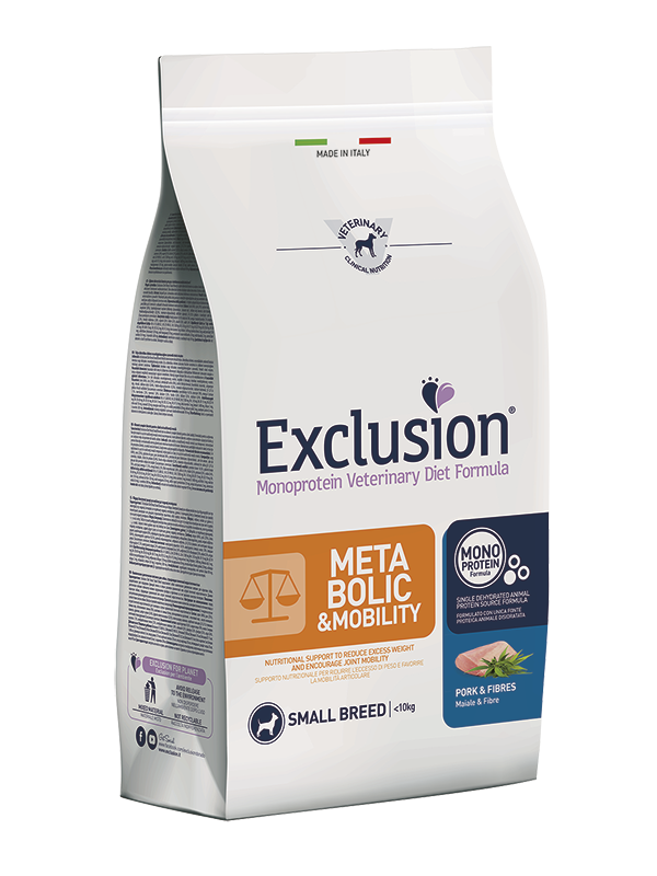 Exclusion Metabolic & Mobility Small Breed Con Maiale e Fibre Per Cani Adulti Taglia Piccola