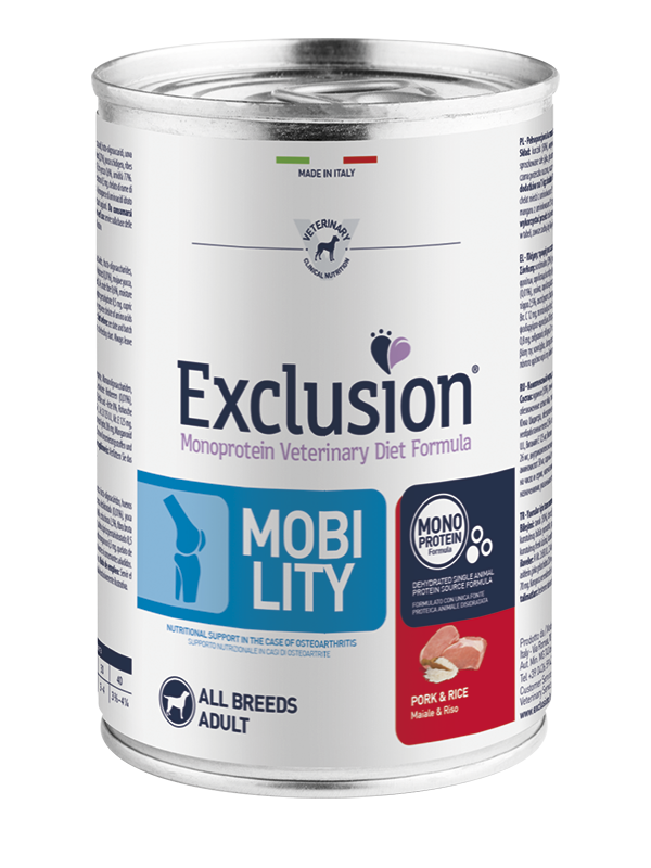 Exclusion Adult Mobility Con Maiale e Riso Per Cani Adulti - 12 Lattine