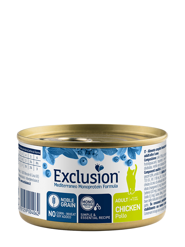 Exclusion Mediterraneo Adult + Cibo Umido per Gatti Adulti - 12 Lattine