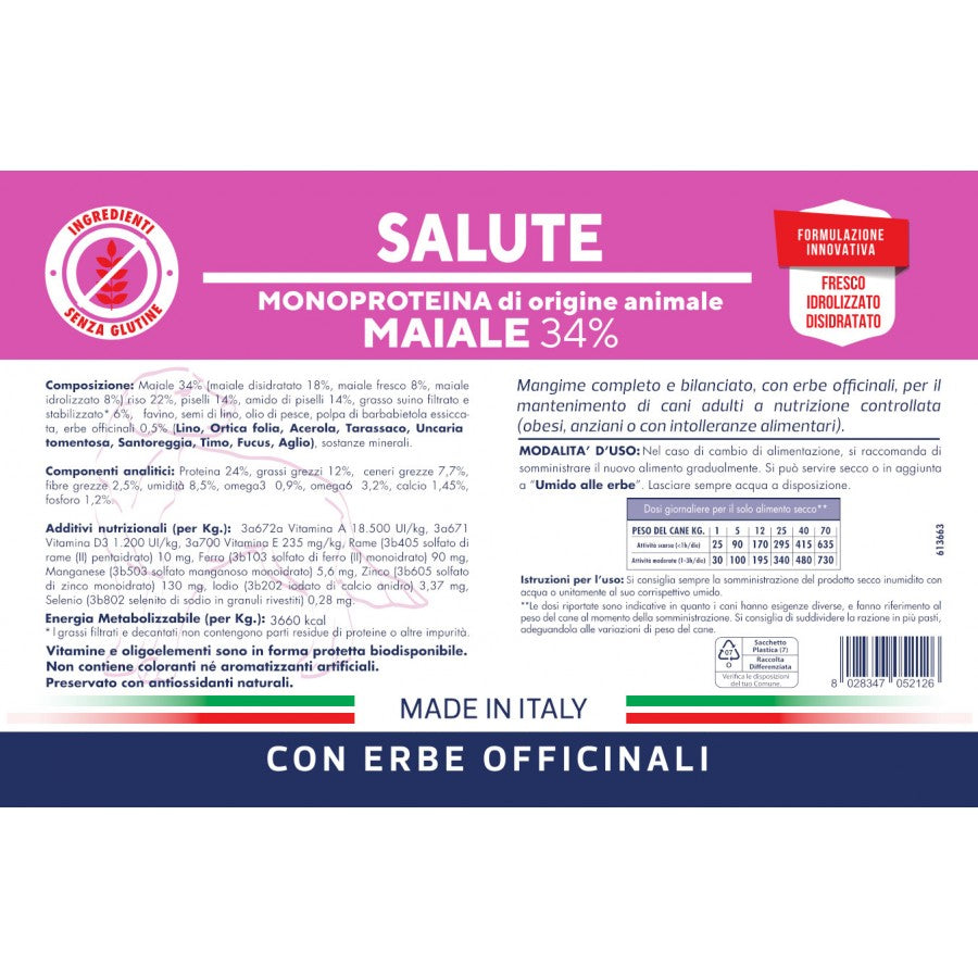 Vet Line Salute Maiale 12,5 kg Crocchette Monoproteiche Per Cani Adulti
