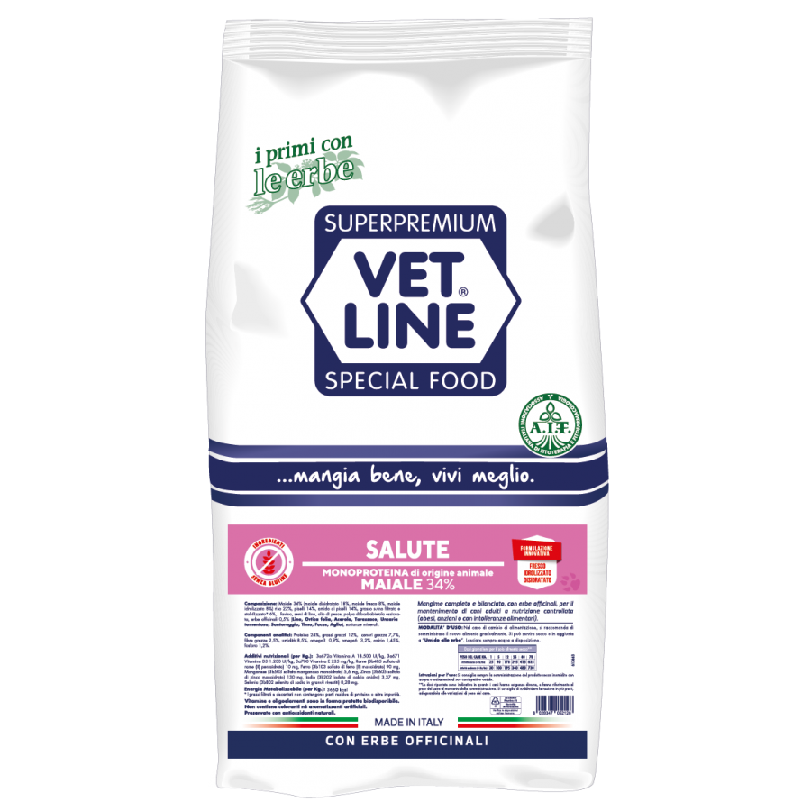 Vet Line Salute Maiale 12,5 kg Crocchette Monoproteiche Per Cani Adulti