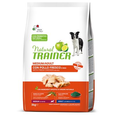 Natural Trainer Medium Adult Con Pollo Fresco e Riso Per Cani Adulti Taglia Media
