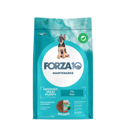 Forza 10 Medium Maxi Puppy Al Pesce 12 Kg Cibo Secco per Cuccioli di Taglia Media e Grande
