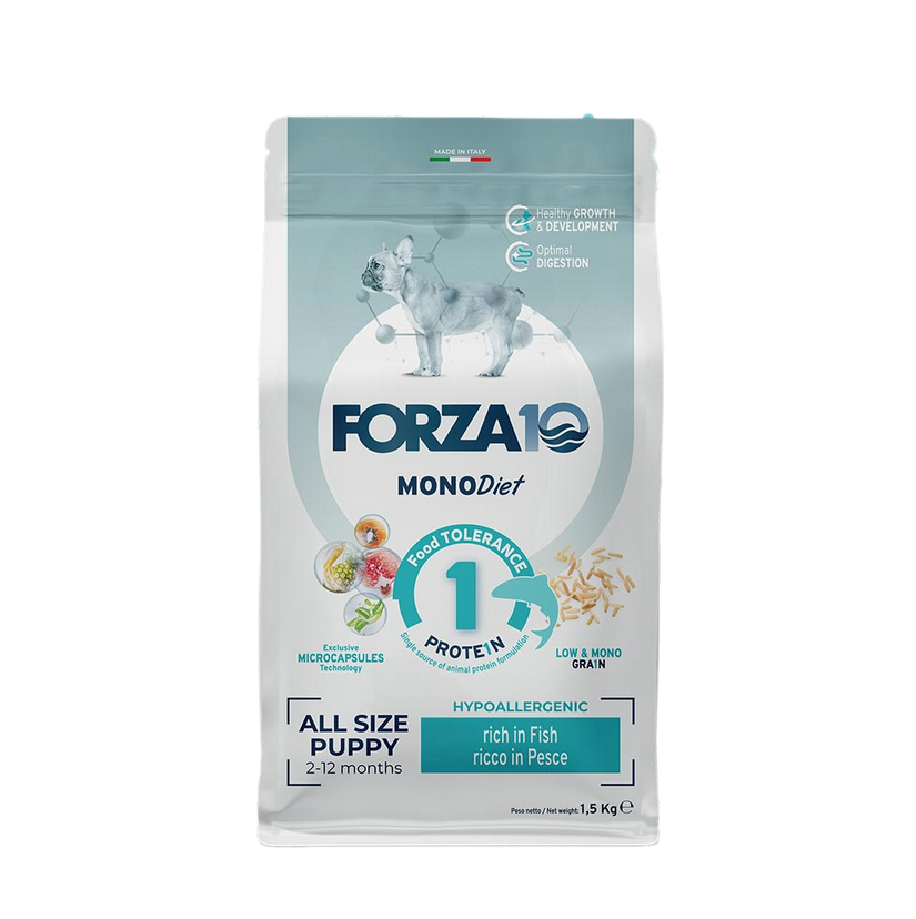 Forza 10 Puppy Diet al Pesce 1,5 kg Cibo Secco per Cuccioli di Tutte le Taglie