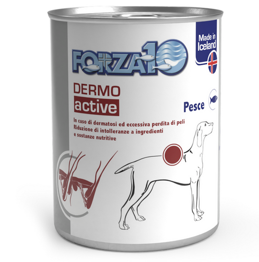 Forza 10 Dermo Active Pesce 390 Grammi Cibo Umido per Cani Adulti con Dermatosi - 12 lattine