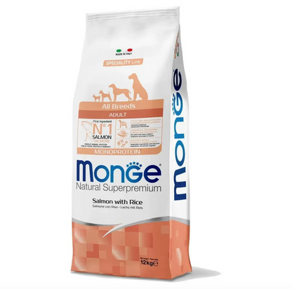 Monge Natural Superpremium All Breeds Adult Salmone con Riso Cibo Secco per Cani Adulti di Tutte le Taglie