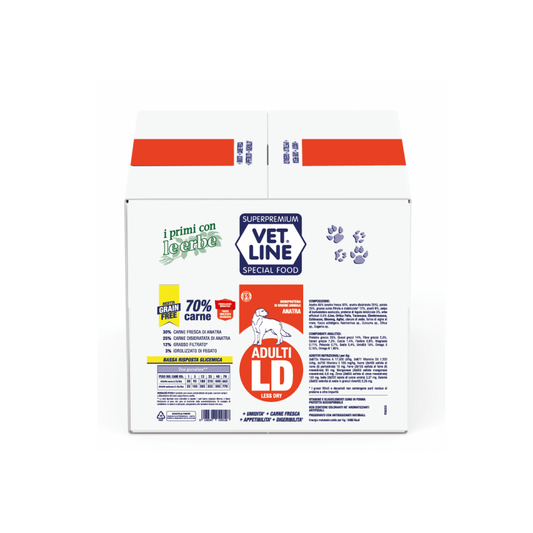 Vet Line Adulti LD Anatra 12Kg (4 Pezzi x 3Kg) Crocchette Per Cani