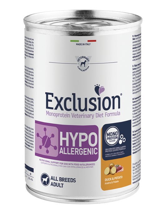 Exclusion Adult Hypoallergenic Con Anatra e Patate Per Cani Adulti - 12 Lattine