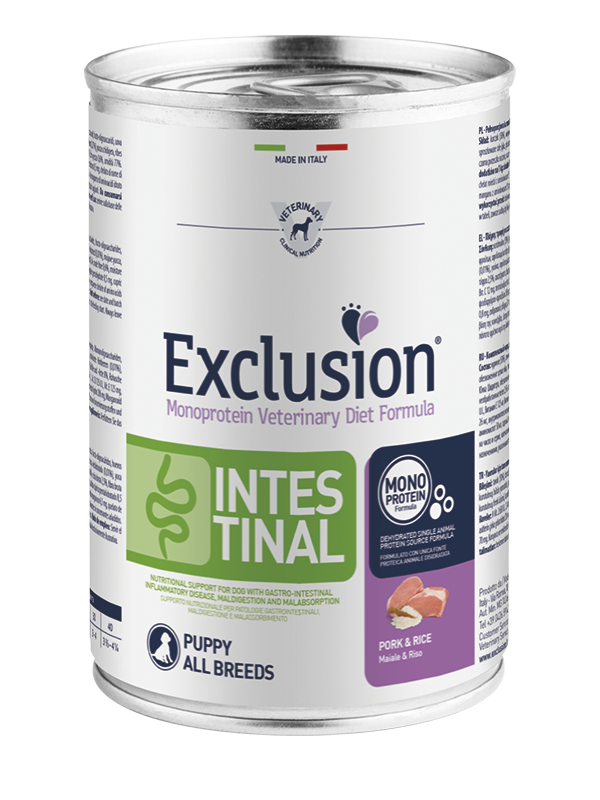 Exclusion Puppy Intestinal Con Maiale e Riso Per Cuccioli - 12 Lattine