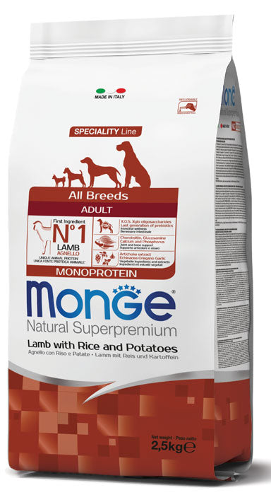 Monge Natural Superpremium All Breeds Adult Agnello con Riso e Patate Cibo Secco per Cani Adulti di Tutte le Taglie