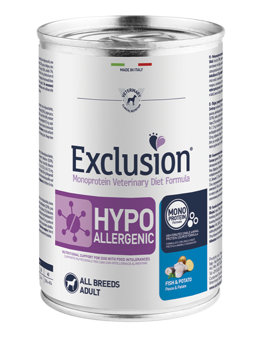 Exclusion Adult Hypoallergenic Con Pesce e Patate Per Cani Adulti - 12 Lattine