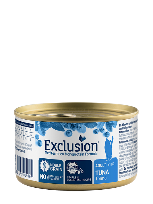 Exclusion Mediterraneo Adult + Cibo Umido per Gatti Adulti - 12 Lattine